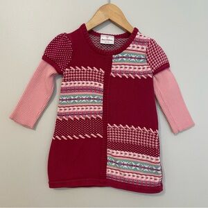 Hanna Andersson Girls 90 Pink Patchwork Sweater Dress Girls (Size 3)
